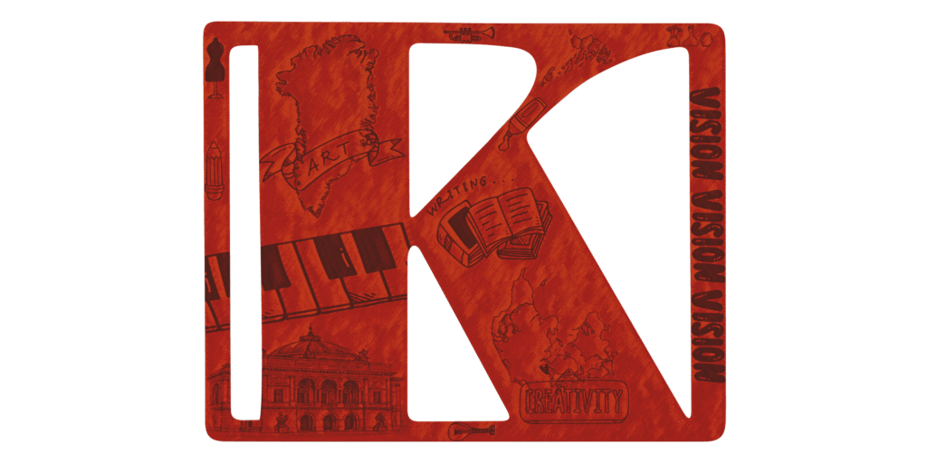 Kulturforms logo, med tegninger af kulturinstitioner, Danmark, Grønland og Færøerne.